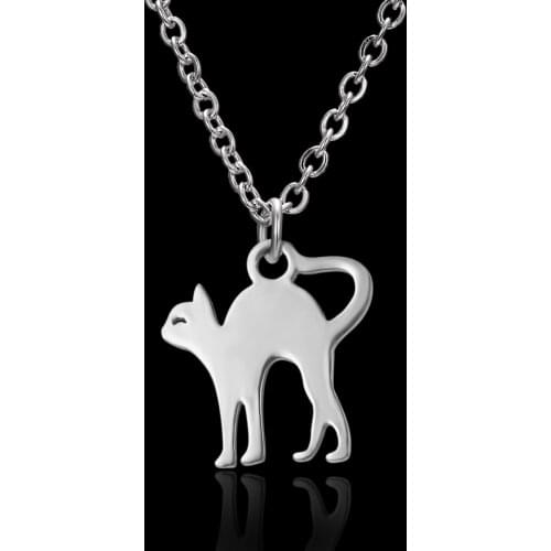 Rinhoo 100% Stainless Steel Cute Cat Charm Necklace Simple Design Pet Cat Pendant Necklace Cats Women Jewelry Necklace Love Gift