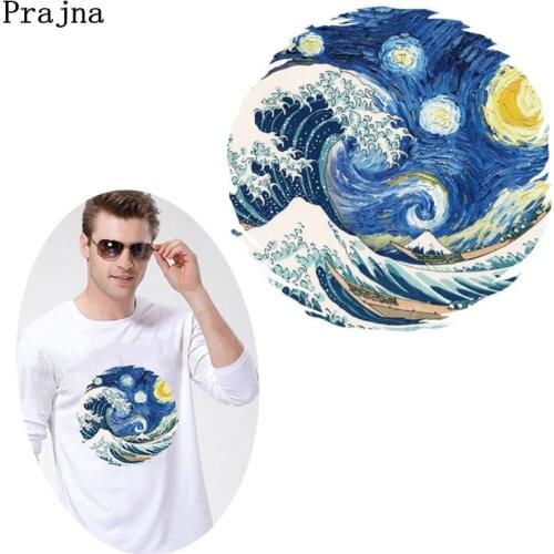 Prajna Van Goghs paintings Heat Transfers Traditional Chinese Dragon Thermal Transfer Stickers For Clothing DIY On Man T-shirts