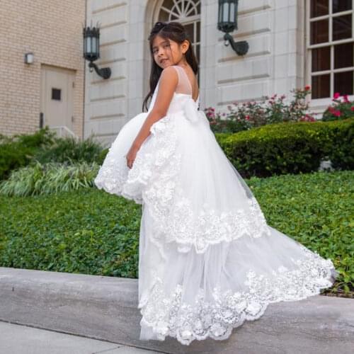 Puffy Tulle Kid Girls Party Dress Sleeveless Long Mesh Tutu Princess Dress Wedding Perform Birthday Gown