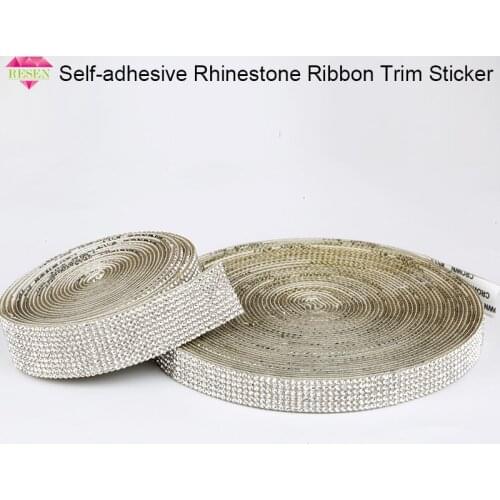 RESEN 10rows 2.2cm Self-adhesive Glass Crystal Rhinestone Sticker Ribbon Trim Glitter DIY Diamond Sticker For Crafts Car Decor