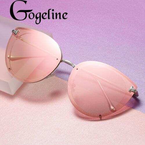 Gogeline women sunglasses polarized brand designer Metal Frame Mirror UV400 Pink Green Tea Grey Lens Fashion Cateye Shades
