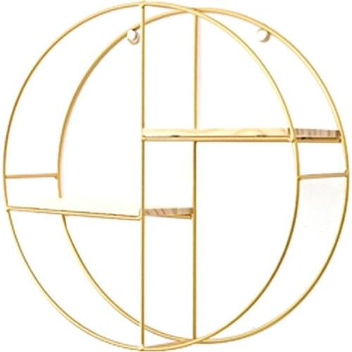 Creative Nordic Style Round Shape Storage Rack Wrought Iron Double-Layer Wall Shelf Bedroom Living Room Wall Hanging Ornament Fi