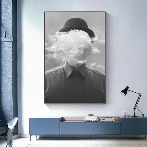Surreal Concept Man with Cloud Birds Canvas Painting Black and White Prints and Posters Wall Pictures for Living Room Home Decor