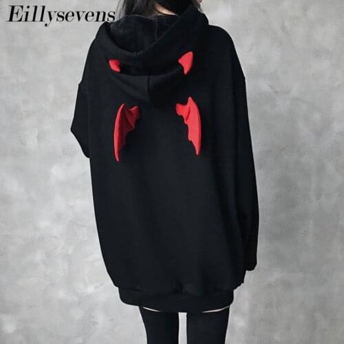 Hoodies Womens Halloween Tunic Devil Wings Sweatshirts Casual Halloween Contrast Pocket Oversized Hoodie Sweatshirt Tops