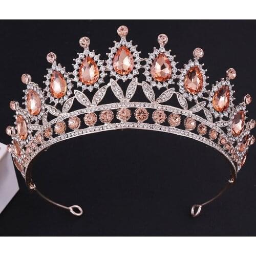 Gorgeous Champagne Crystal Bridal Tiara Crown Bride Headbands Women Prom Hair Ornaments Wedding Hair Jewelry Accessories