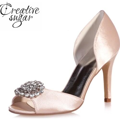 Creativesugarsatin D'orsay crystal rhinestone charm open toe woman shoes watercolor bridal wedding party evening dress pumps red