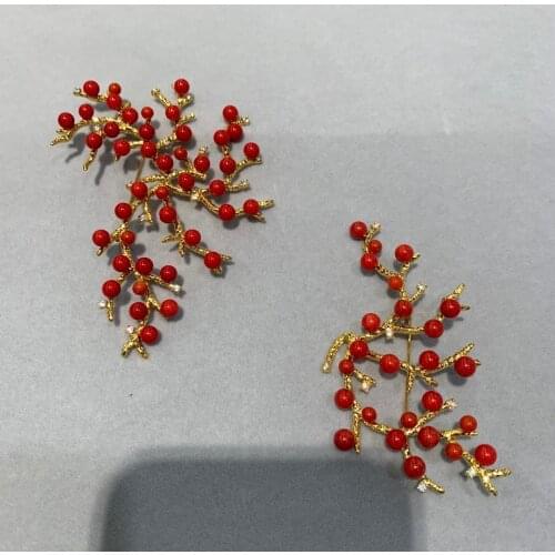 Red color tree branch shape brooch big size and small size copper with cubic zircon fashion women jewelry free shipping