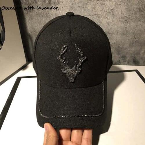 Obsessed with lavender.Hat female spring summer deer rhinestone baseball cap black street tide Korean version