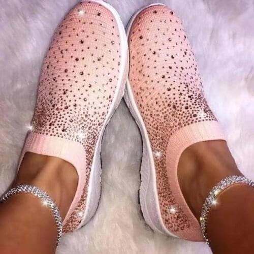 2020 New Style diamond flying woven sneakers womens large size 40-43 casual fashion mid-heel flat shoes women