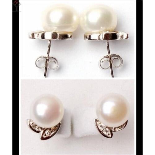 Women Jewelry Earring 6-7mm bright white Pearl rhinestone petal flower Stud Earring Natural Freshwater pearl