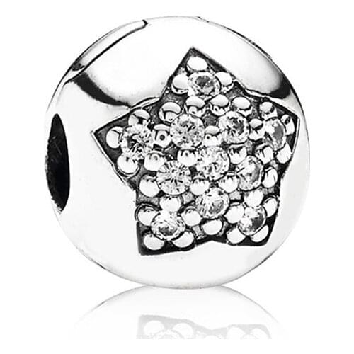 Authentic 925 Sterling Silver Bead Pave Star Clip Charm Fit Fashion Women Pandora Bracelet Bangle Gift DIY Jewelry