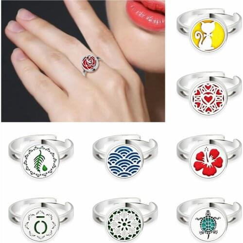 12mm Diffuser Finger Knuckle Rings Stainless Steel Women Girls Moon lotus Charm Bohemian Ring Fashion Jewelry Gift