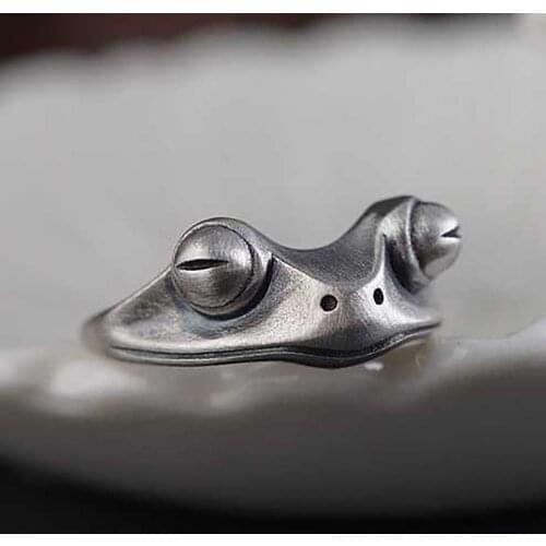 Animal Rings Vintage Frog Ring for Men Women Retro Opening Resizable Punk Ring Ancient Silver Color Rings Party Night Club