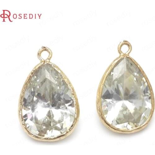 10PCS 14x8MM 19x12MM 23x15MM 24K Champagne Gold Color with White Zircon Brass Drop Shape Charms Pendants High Quality Findings
