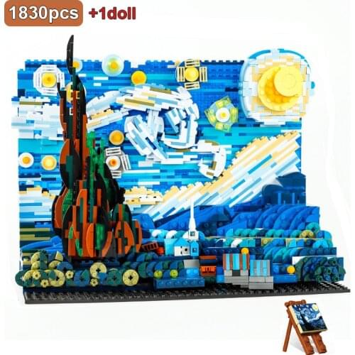 1830Pcs Building Blocks Van Gogh Starry Sky World Famous Painting Small Particles Childrens Educational Assembling 3D Model Toy