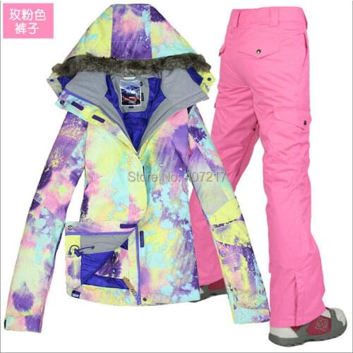 Promotion Women Pink Ski Suit Female Winter Outdoor Snowboarding Riding Jacket And Pants Set Snow Wear Skiwear Waterproof 10K