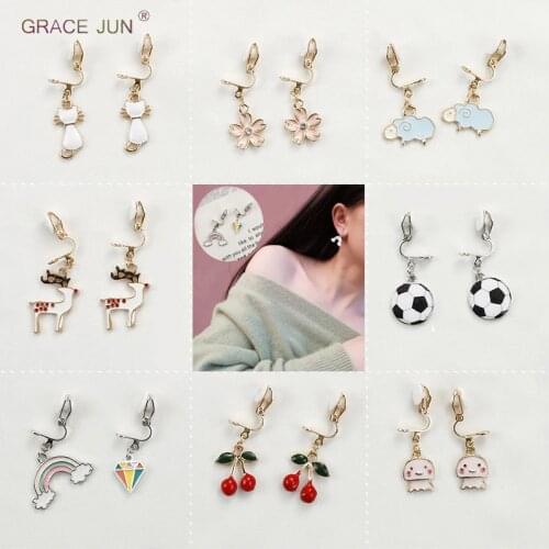 GRACE JUN Korea Style Cute Clip on Earrings Without Pierced Earrings for Kids Party Charm Ear Cuffs Earrings No Hole Earrings