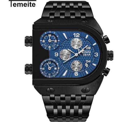 Mens watches temeite brand man wristwatches Multifunction creative waterproof military three time zone calendar quartz watch