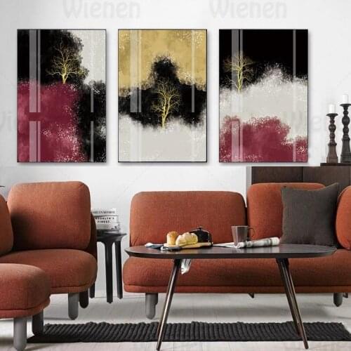 Nordic Canvas Painting Purple Black White Gold Tree Poster Abstract Landscape Picture HD Print Wall Art Living Room Home Decor
