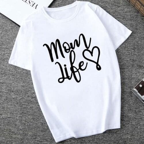 FIXSYS Mom Life Letters Heart Print T-shirt Womens Clothes Fashion Funny T Shirts Summer Ladies Casual Tee Tops
