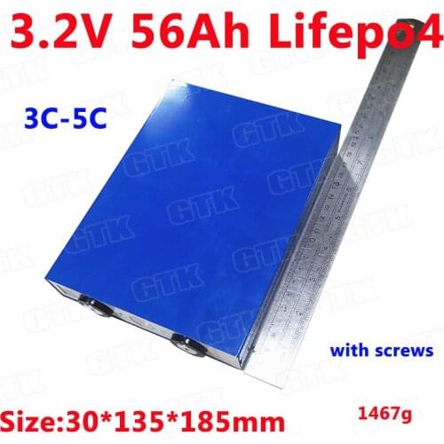 GTK 3.2v lifepo4 battery 3.2v 56Ah lithium battery 3C discharge rate for diy 12V solar energy storage RV battery