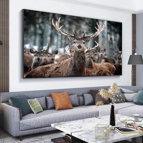 Deer Animal Art Poster In Winter Forest Large Wall Oil Painting High Definition Furniture Living Room Decoration Painting