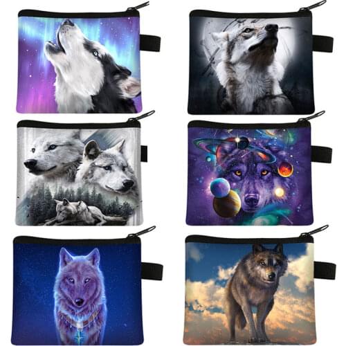 Wild Wolf Print Coin Purse Ladies Leisure Shopping Coin Bags 3D Printing Wolf ID Credit Card Storage Bag