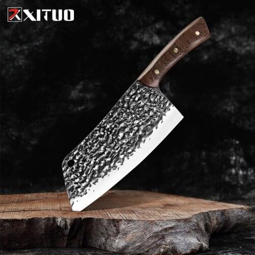 XITUO Handmade Forged Kitchen Chef Butcher Knife High-carbon Steel Slicing Vegetable Meat Cleaver Ergonomically Designed Handle