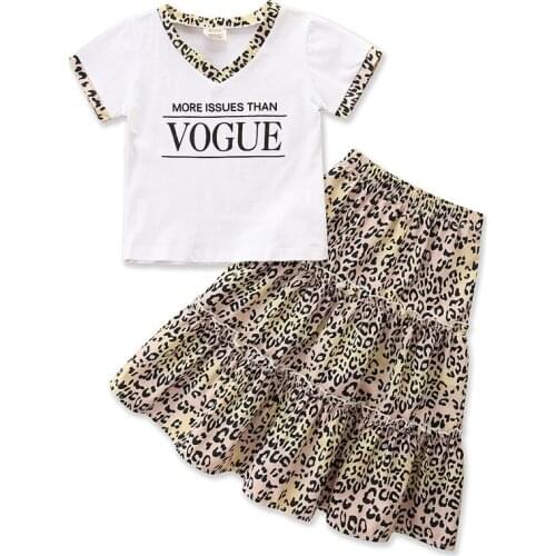 Summer Girl Set Letter Print White T-shirt + Camo Print Cake Skirt Suits for Kids