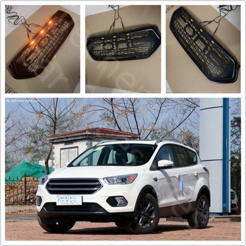 MODIFIED FRONT RACING GRILLS MATTE BLACK ORANGE LED ABS GRILL MESH RAPTOR GRILLE MASK TRIMS COVER FIT FOR ESCAPE KUGA 2017 2018