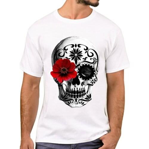 TEEHUB Fashion Sugar Skull Day Of The Dead Men T-Shirt Hipster Retro Rose Skull Printed T Shirts Short Sleeve Tshirts Geek Tee