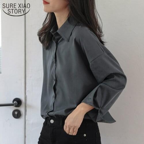 2021 Fashion Loose Womens Shirts Thick Autumn Winter OL Style Women Shirts Single-breasted Full Sleeve Korean Blusas Chic 11295