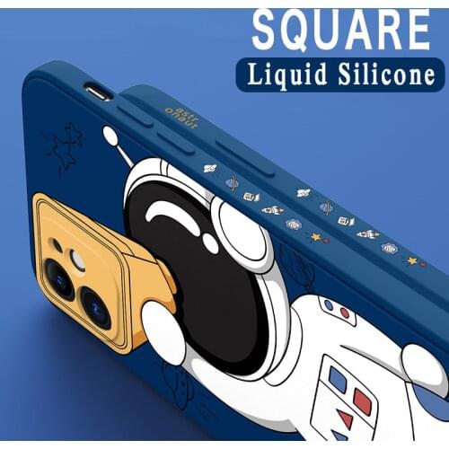 Funny Cartoons Space Astronaut Phone Case For iPhone 12 11 Pro Max Mini XS X XR 7 8 Plus SE 2020 Liquid Silicone Soft Back Cover
