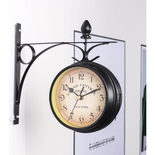Retro Double Side Rotating Wall Clock Metal Hanging Clock Outdoor Home Garden Decor European Clock Gift Wall Mounted J99Store