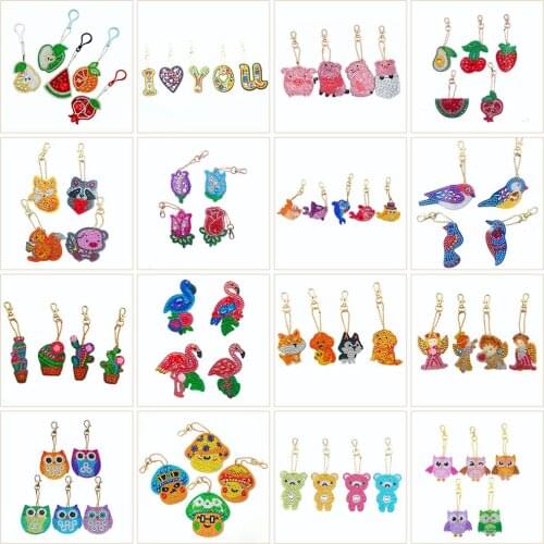 New 5D Diamond Painting Keychain Kits Cute Animals Handmake Gifts Diamond Embroidery Keyring Owl Bag Decorations wall stickers