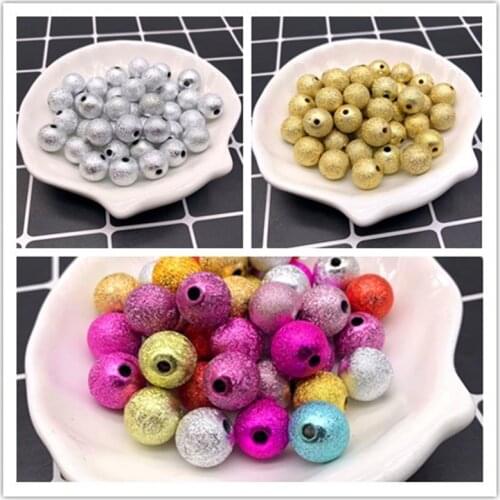 New 4/6/8/10/12mm Plated Frosted Stardust Round Acrylic Beads Loose Spacer Beads for Jewelry Making DIY Bracelet Accessories