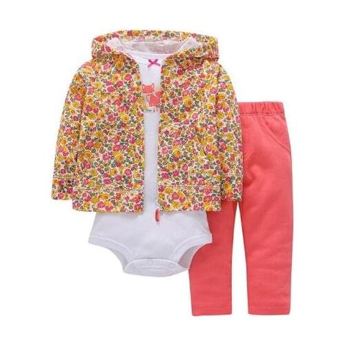 Infant clothing long sleeve suit newborn baby girl clothes long sleeve hooded jacket + jumpsuit + pants baby suit