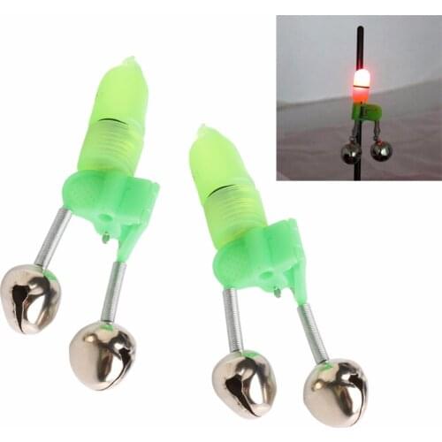 OOTDTY Fishing Alarm Alarme Fishing Night Rod Dual Bells Reminder Night Fishing LED Lights Fishing Tools Accessories
