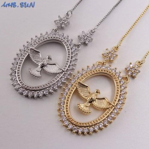 MHS.SUN Vintage Design Eagle Oval Pendant Necklace Women Girls Mosaic Zirconia Chain Necklace Fashion Jewelry Gold Color