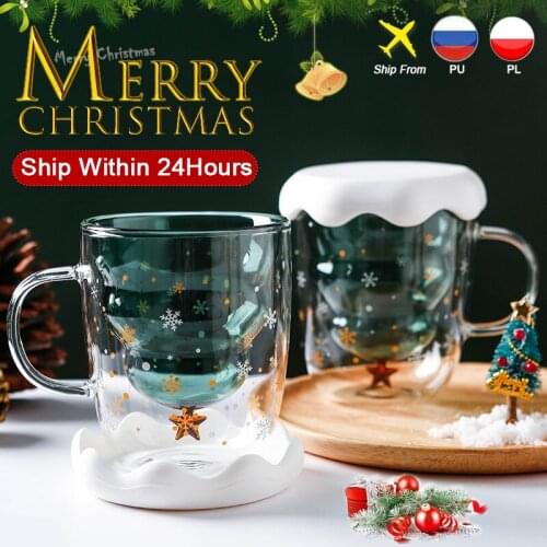 Transparent cup double anti hot Christmas tree glass coffee cup stars mark cup of fruit juice milk cup childrens Christmas gift
