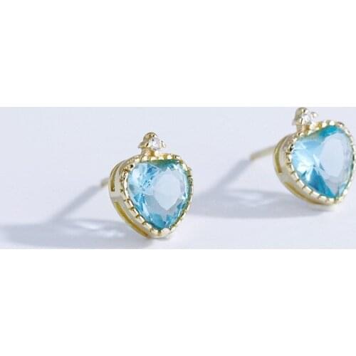 925 Sterling Silver Stud Earrings Exquisite Elegant Blue Micro Zircon Geometric Heart Earring for Women Simple Fashion Jewelry