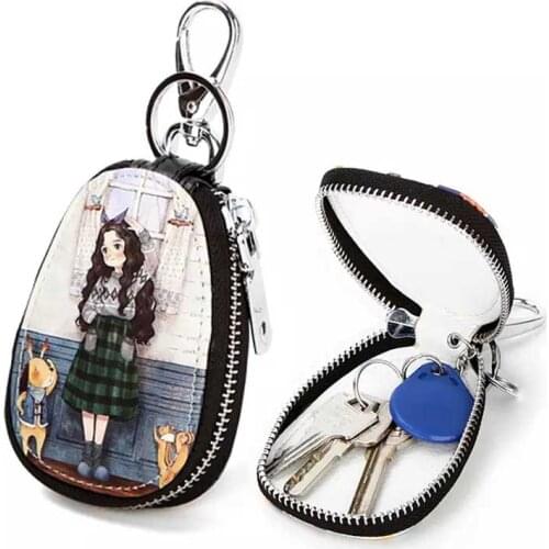 Fashion Painted Design Women Girls Key Bag PU Leather Key Wallets Housekeepers Car Key Holder Case High Quality Keychain Pouch