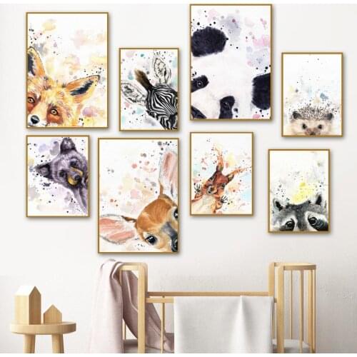 Wolf Zebra Panda Hedgehog Hound Giraffe Rabbit Wall Art Canvas Painting Nordic Posters And Prints Wall Pictures Kids Room Decor