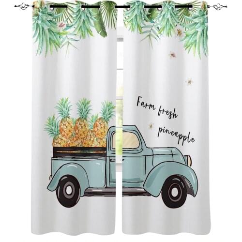 Pineapple Truck Tropical Plant Print Curtains for Living Room Drapes Cortinas for Kids Boy Girl Bedroom Window Treatments