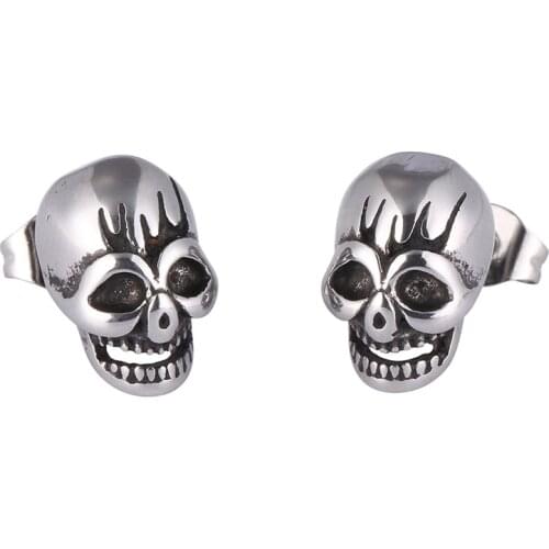 Stainless Steel Punk Skull Earrings for Women Men Cool Silver Color Jewelry Hip-hop Stud Earrings Rock Skeleton Earrings SP0586