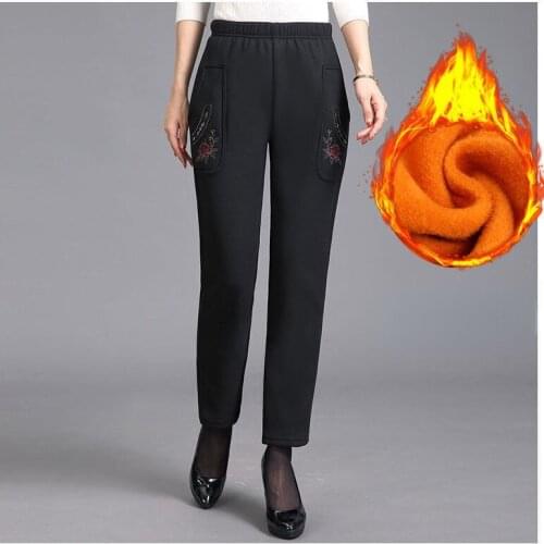 Women 2021 Autumn Winter New Middle-aged Warm Pants Female Plus Velvet Loose Pants Ladies Grandma Straight Cotton Trousers E442