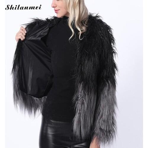 Gradient Faux Fur Coat Women Plus Size Furry Winter Fut Coat O Neck High Street Female Fur Jacket Fashion Pink Jacket 4xl 3xl