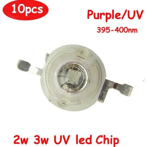 10pcs High Power 45mil 2W 3W 600~700mA UV Ultraviolet 395nm-400nm LED Chip Diodes Bead Part Light
