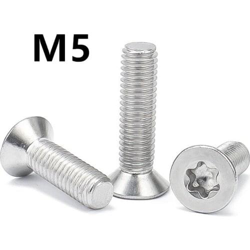 100pcs/lot GB2673 M5x6/8/10/12/14/16/18/20/22/40mm 304 Stainless steel countersunk head torx screw flat six-lobe machine screws