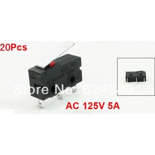 20 Pcs / Lot x AC 125V 5A 3 Pin Short Straight Hinge Lever Miniature Micro Switch E-Switch SPDT 1 NO 1 NC